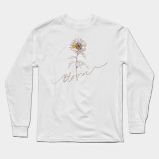 Line art sunflower with hand lettering "Bloom" Long Sleeve T-Shirt